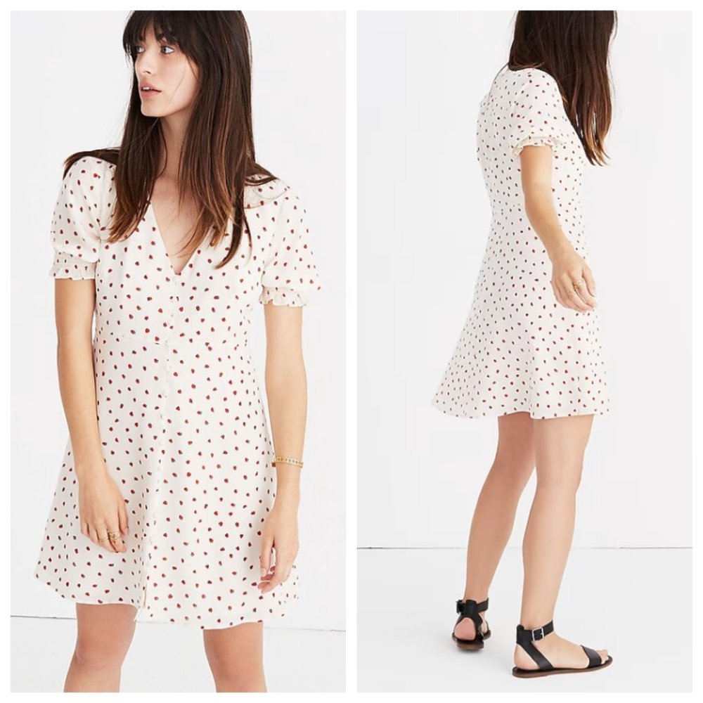 Madewell Silk Clover Button-Front Dress in Fresh Strawberries 00